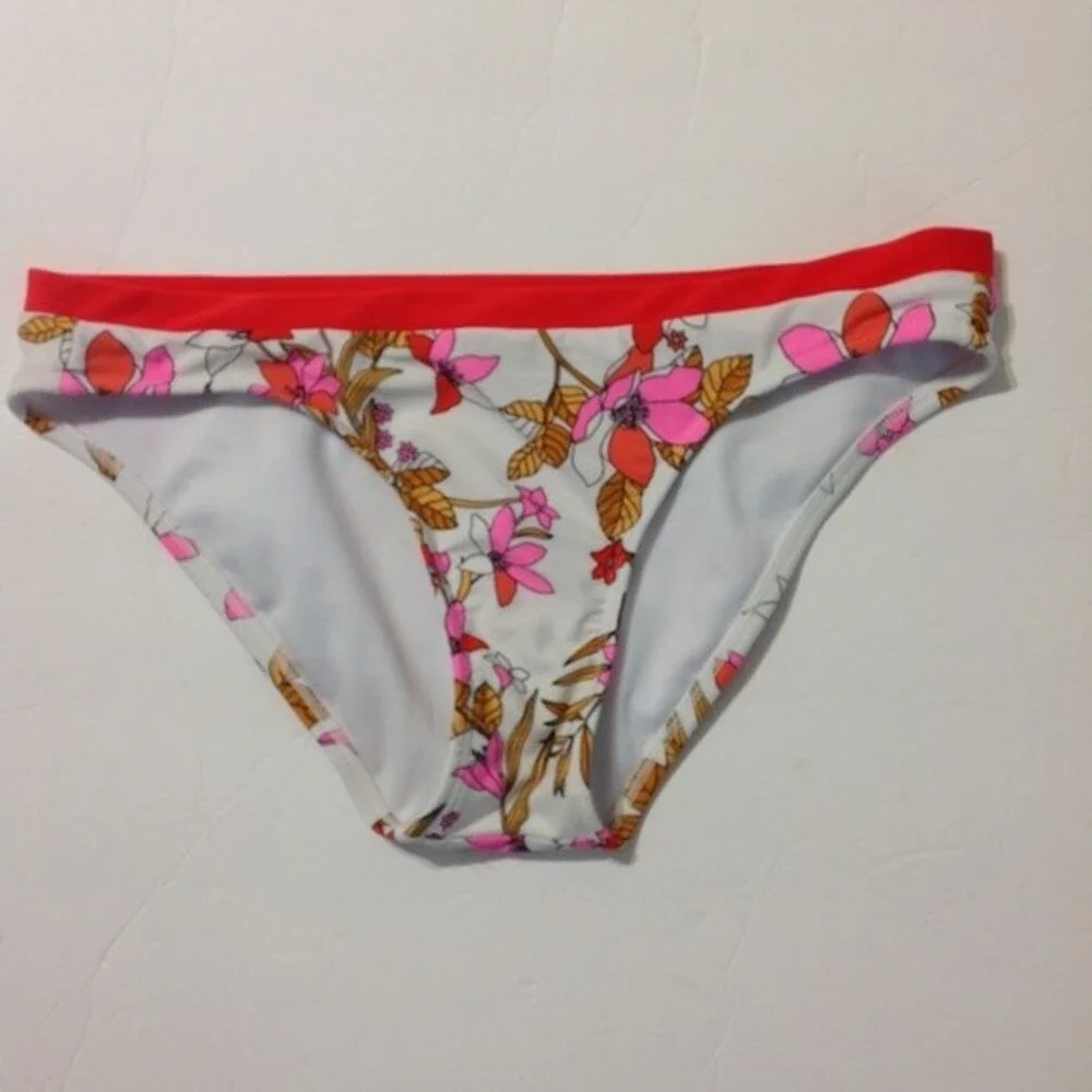 XHILARATION Size Medium Orange White Pink Floral Bikini Bottom Lined Tropical